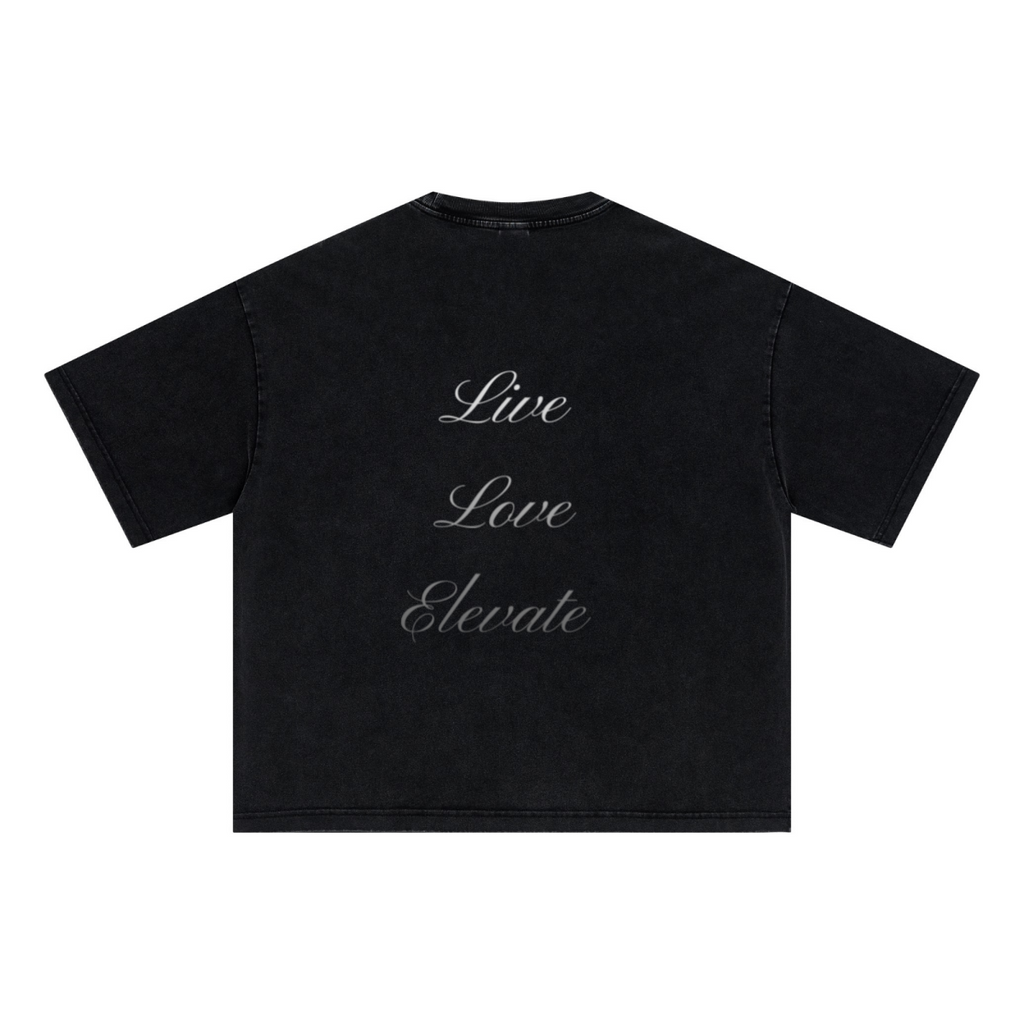 285GSM Unisex Boxy-Fit Distressed Fried-Color Snow-Wash Loose T-shirt Vintage Black
