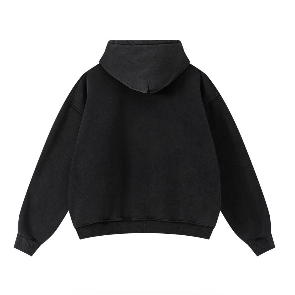 400GSM Unisex Washed Heavyweight Boxy-Fit Hoodie Vintage Black