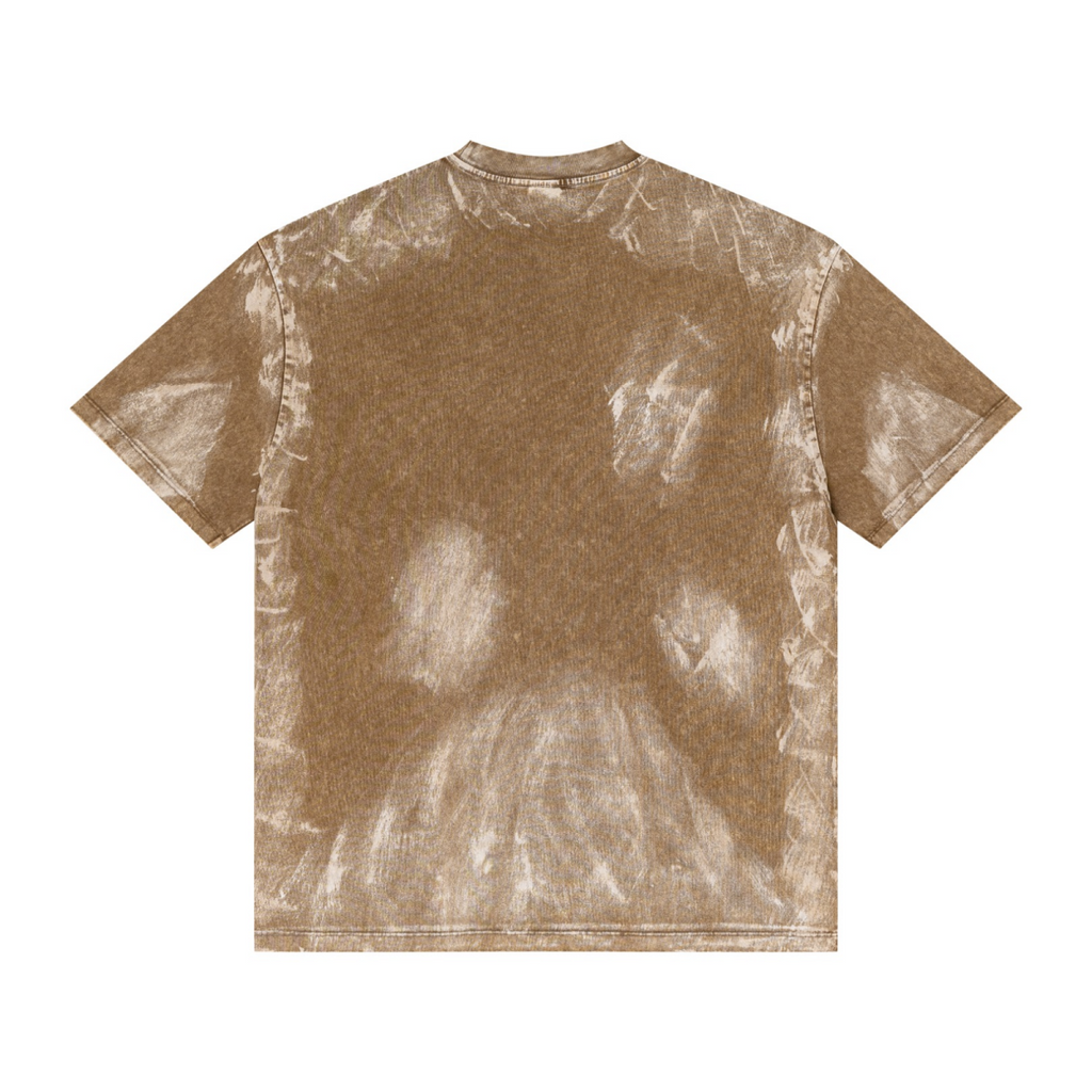 260GSM Unisex Painted Pigment-Wash T-shirt Coffee Brown