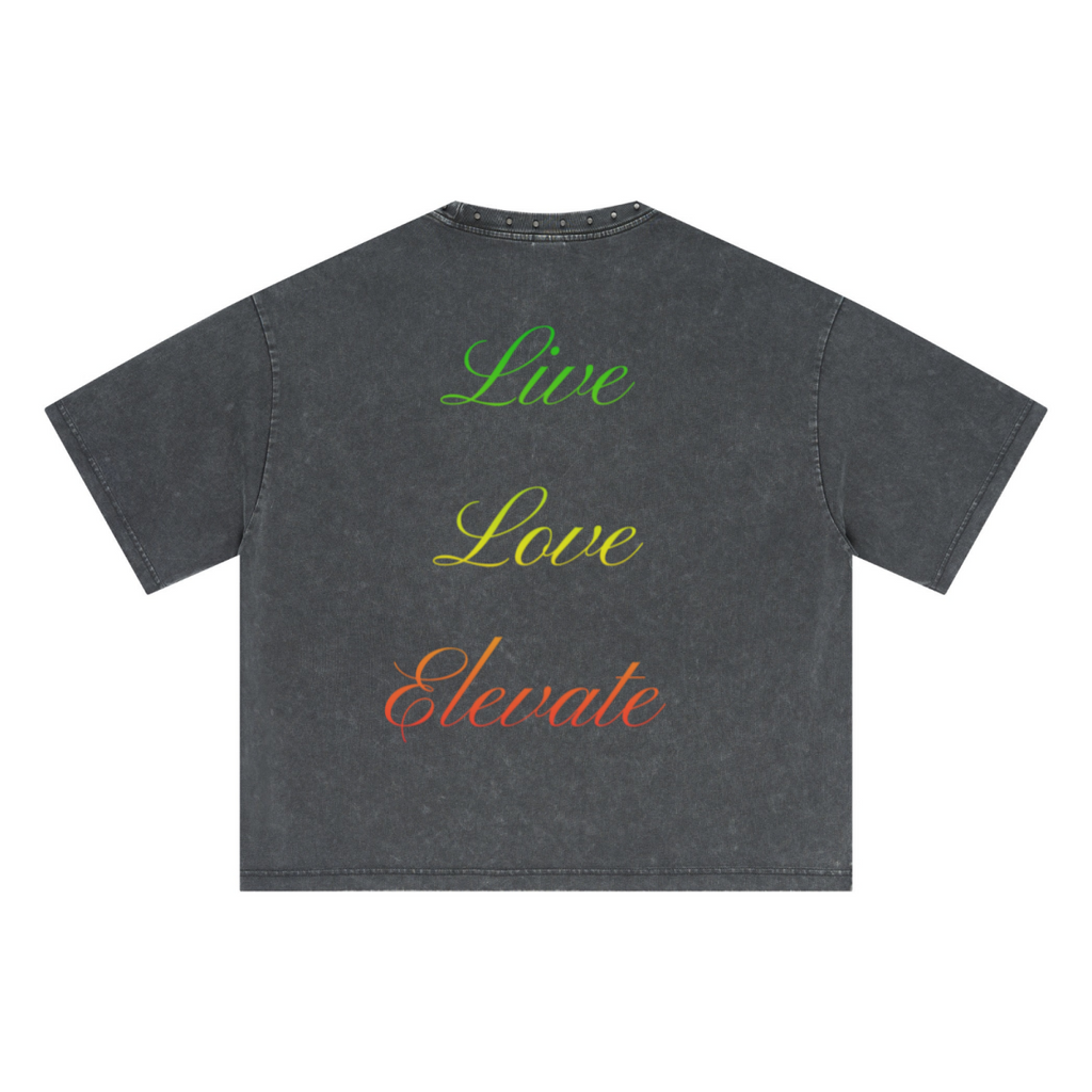 310GSM Men’s Boxy-Fit Distressed Fried-Color Snow-Wash Studded Loose T-shirt Vintage dark gray