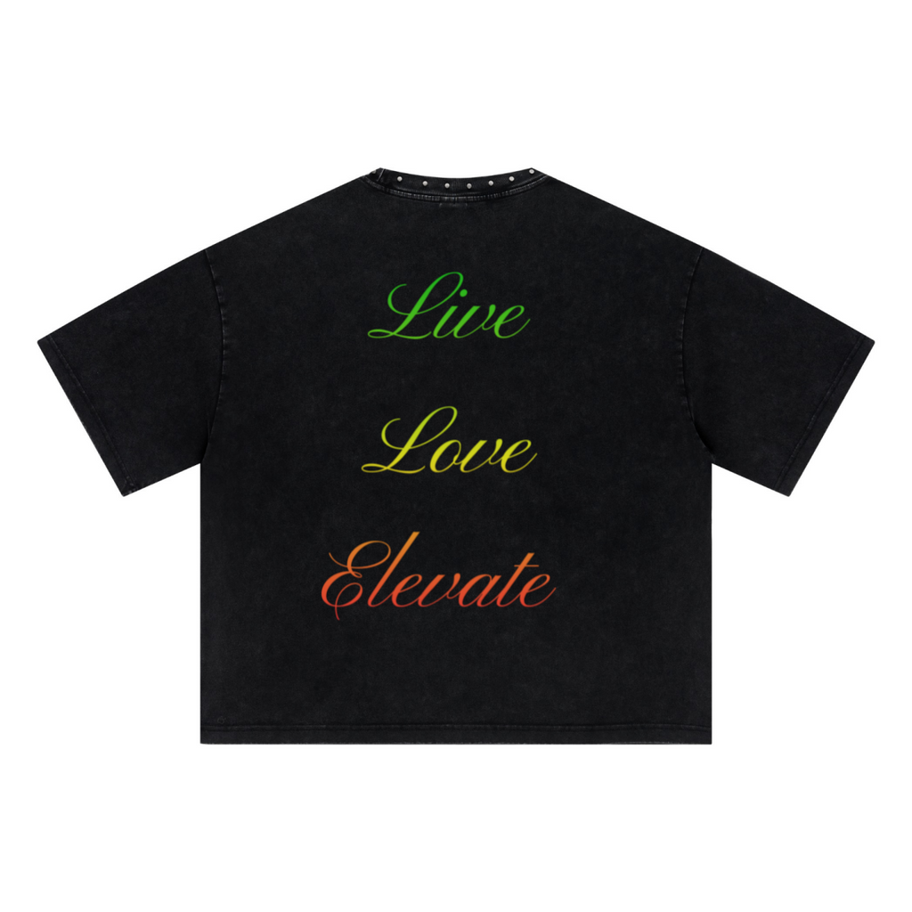 310GSM Men’s Boxy-Fit Distressed Fried-Color Snow-Wash Studded Loose T-shirt Vintage black
