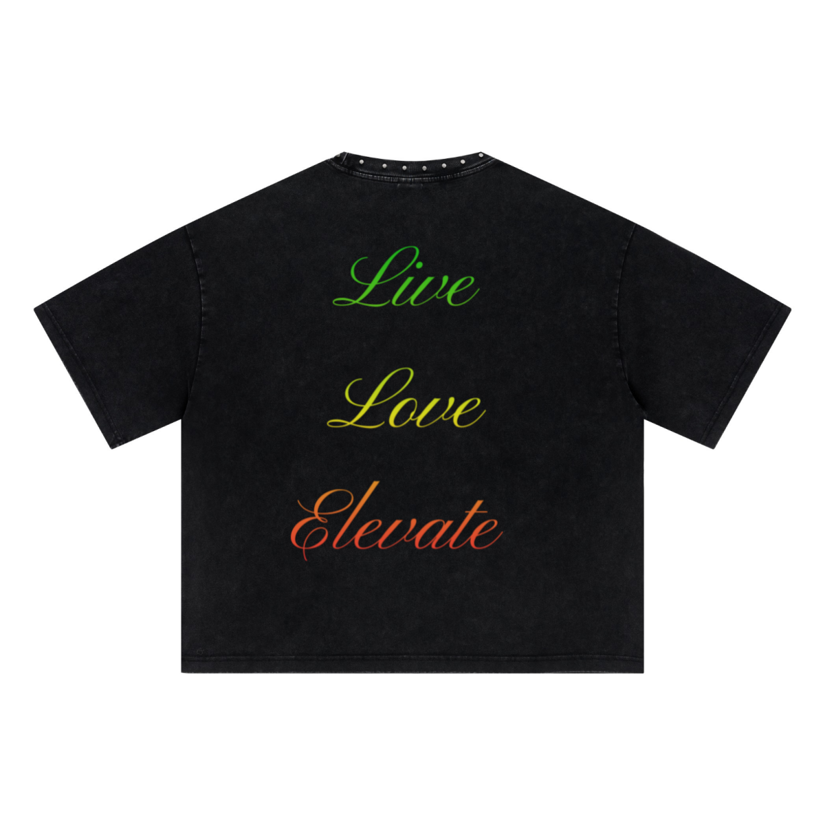 310GSM Men’s Boxy-Fit Distressed Fried-Color Snow-Wash Studded Loose T-shirt Vintage black